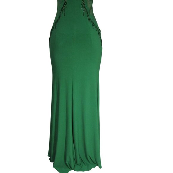 MADISON JAMES 6 Kelly Green BEADED Illusion PROM Evening Formal Maxi Dress - Picture 8 of 13